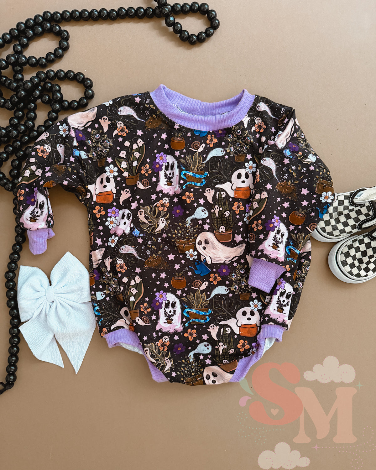 RTS 9/12M Sweater Romper Spooky Ghost