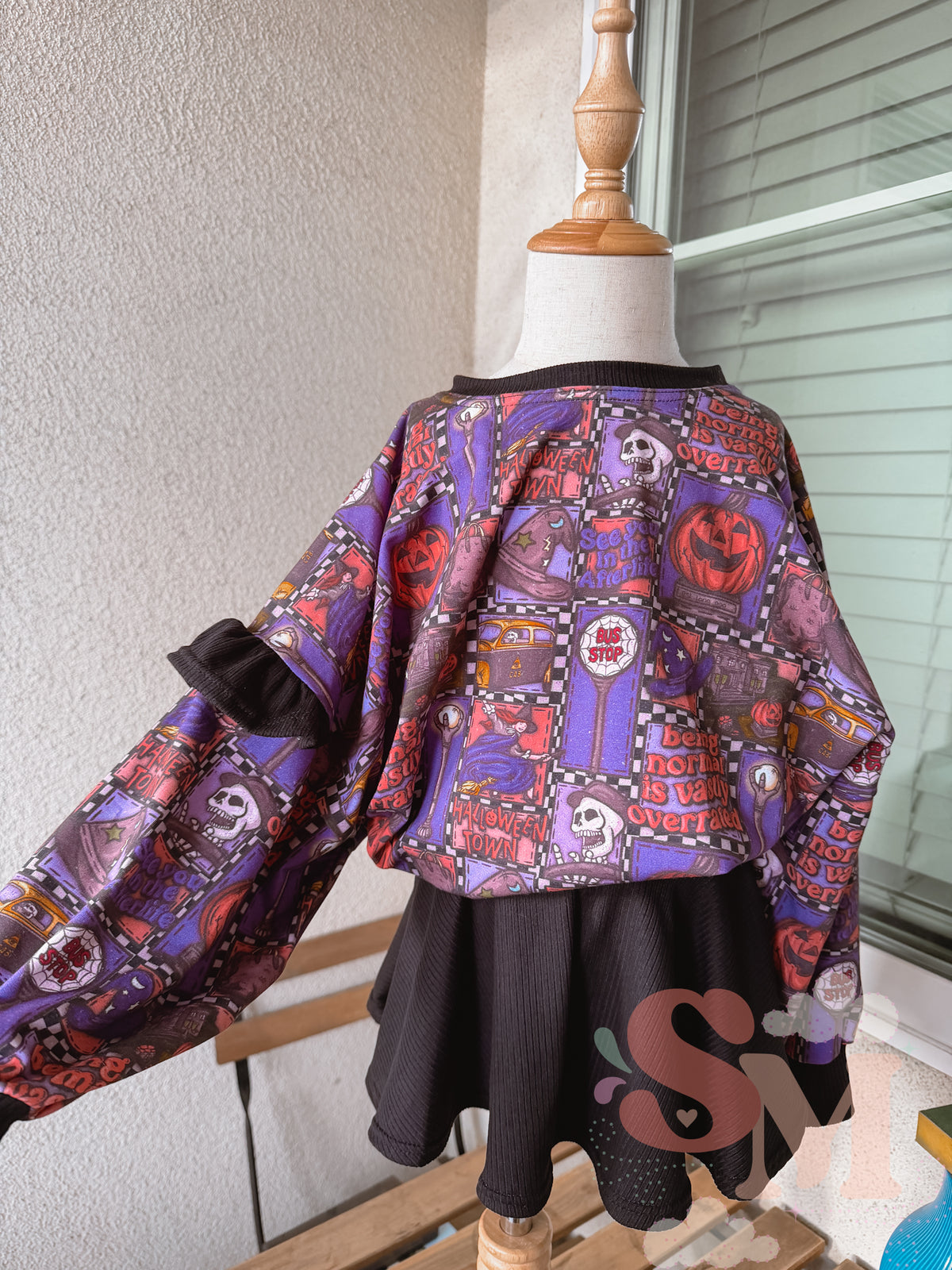 RTS 6/7 Oversized Sweater & Skirt Bummies Set Spooky Town Patchwork