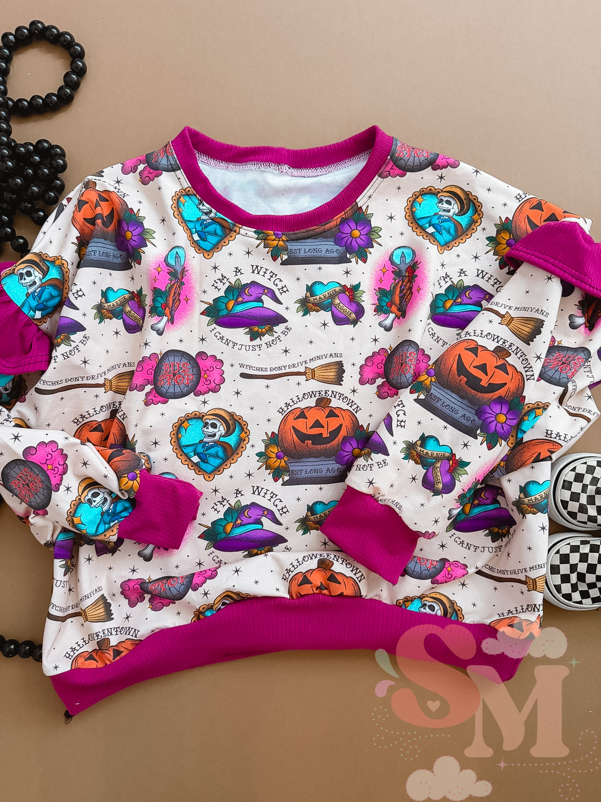 RTS 8Y Oversized Sweater Spooky Town Stamps