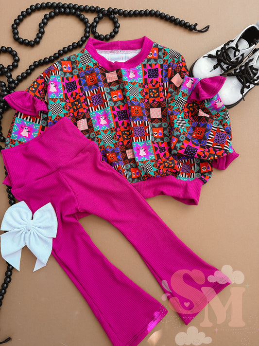 RTS 2T Oversized Tee & Flares Set Patchwork Halloween