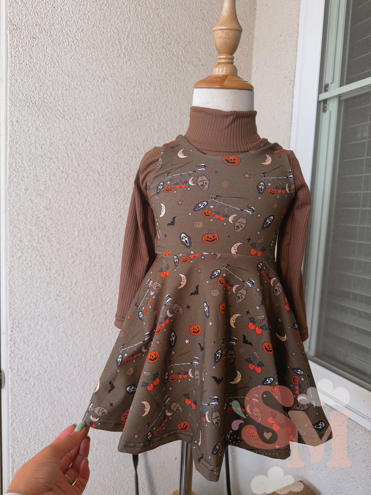 RTS 18/24M Indy Dress & Coco Brown LS Shirt Set Spooky Charms