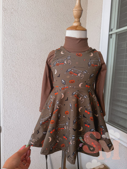 RTS 18/24M Indy Dress & Coco Brown LS Shirt Set Spooky Charms