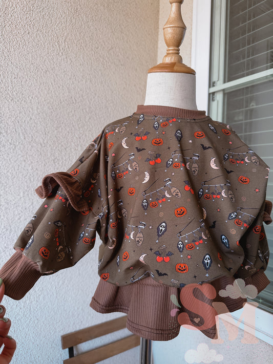 RTS 12/18M Oversized Sweater & Skirted Bummies Set Spooky Charms