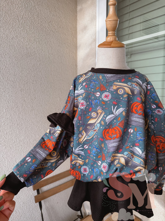 RTS 4T Oversized Sweater & Skirted Bummies Set Spooky Town