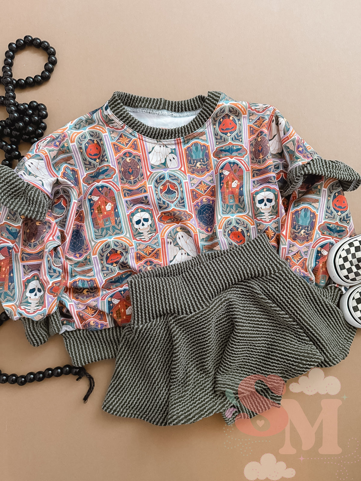 RTS 3T Oversized Sweater & Skirted Bummies Set Spooky Stained Glass