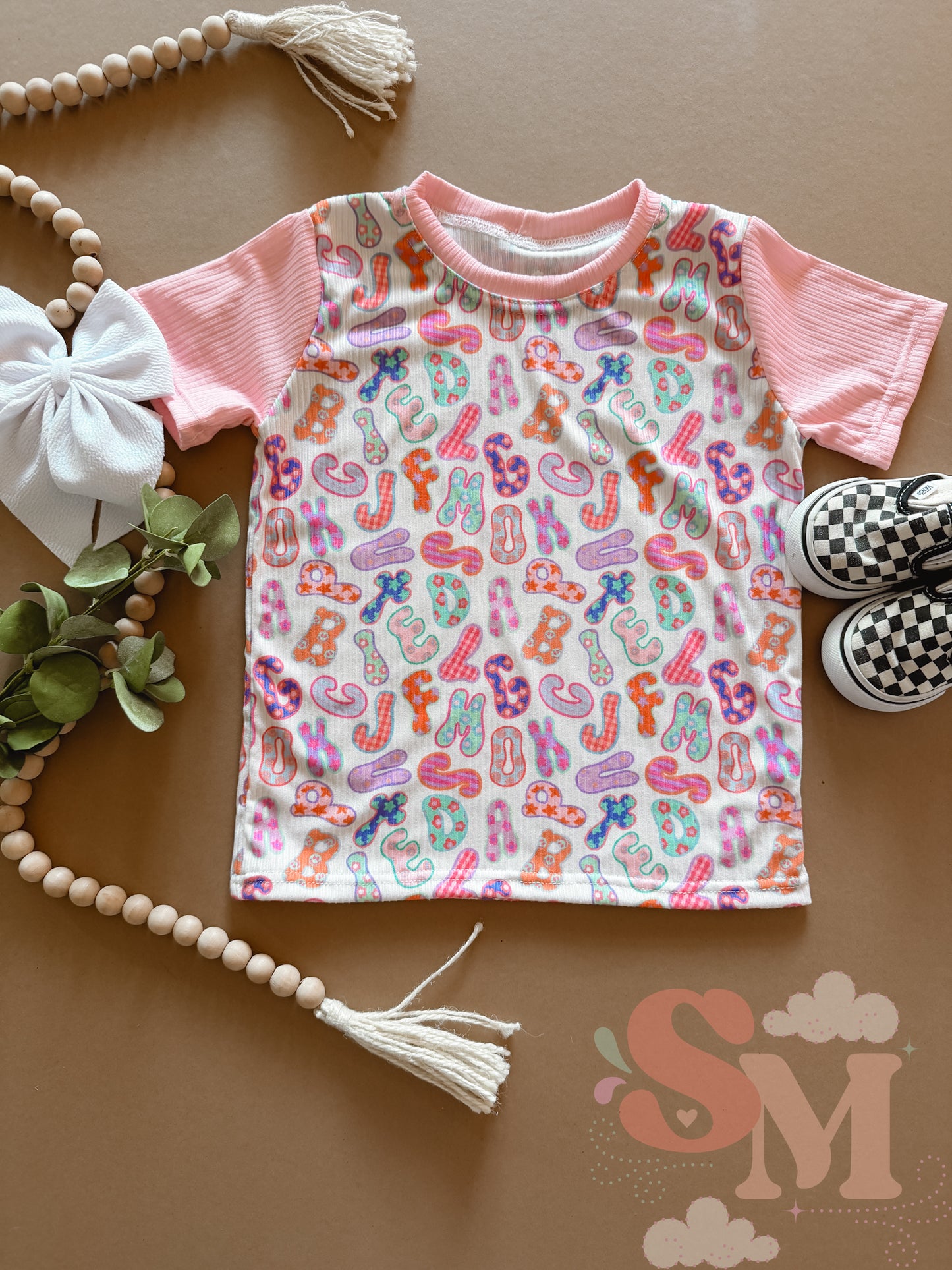 3T letter tee pink