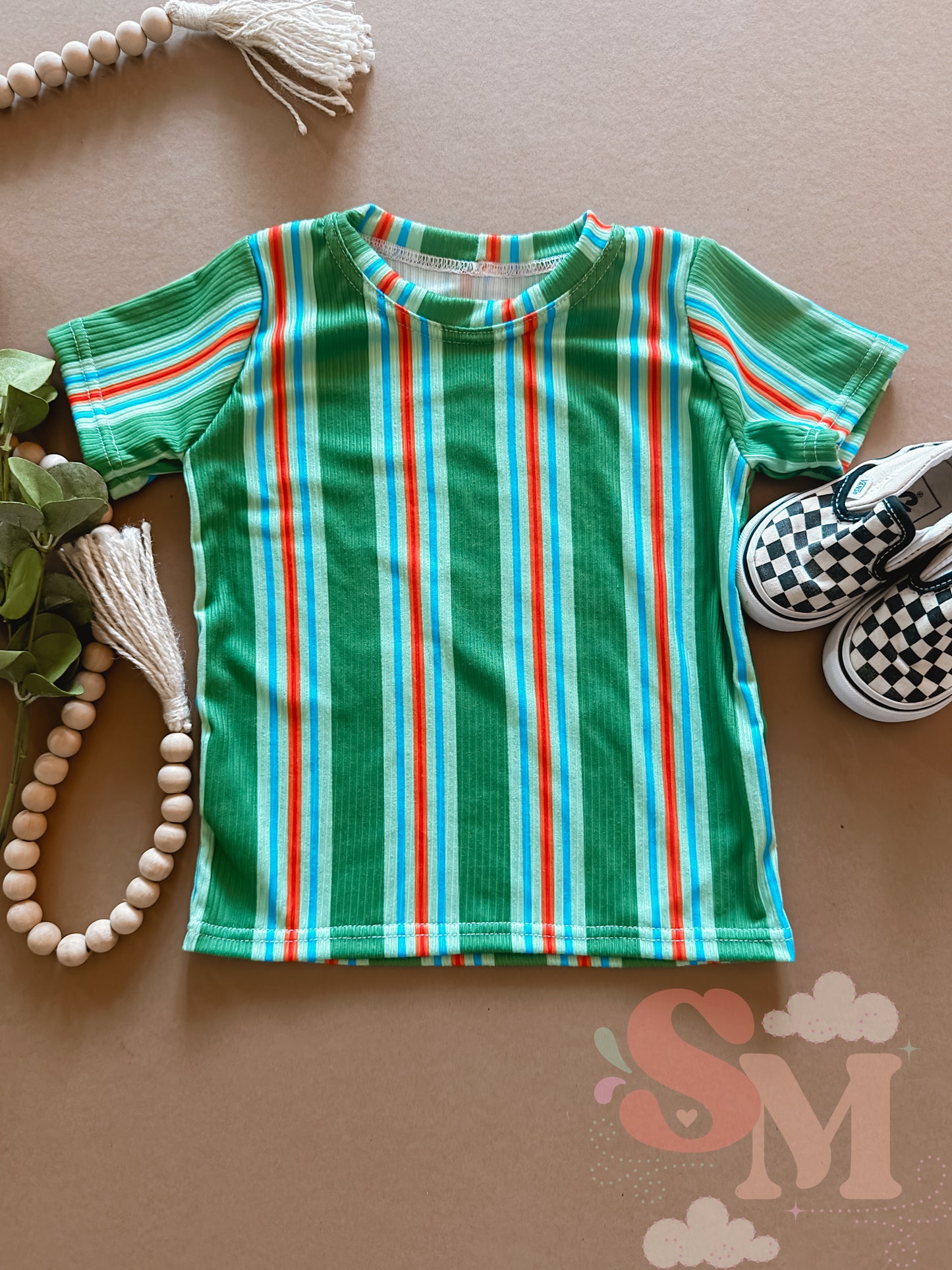 3T Basic Tee Green Stripes