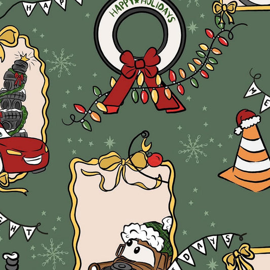 Season's Speedings Christmas print for handmade kids clothing by Stitches on Main
